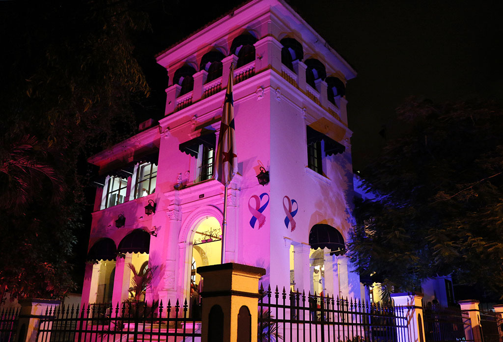 PGN realiza encendido de luces alusivo a la campaña de la cinta rosada y celeste