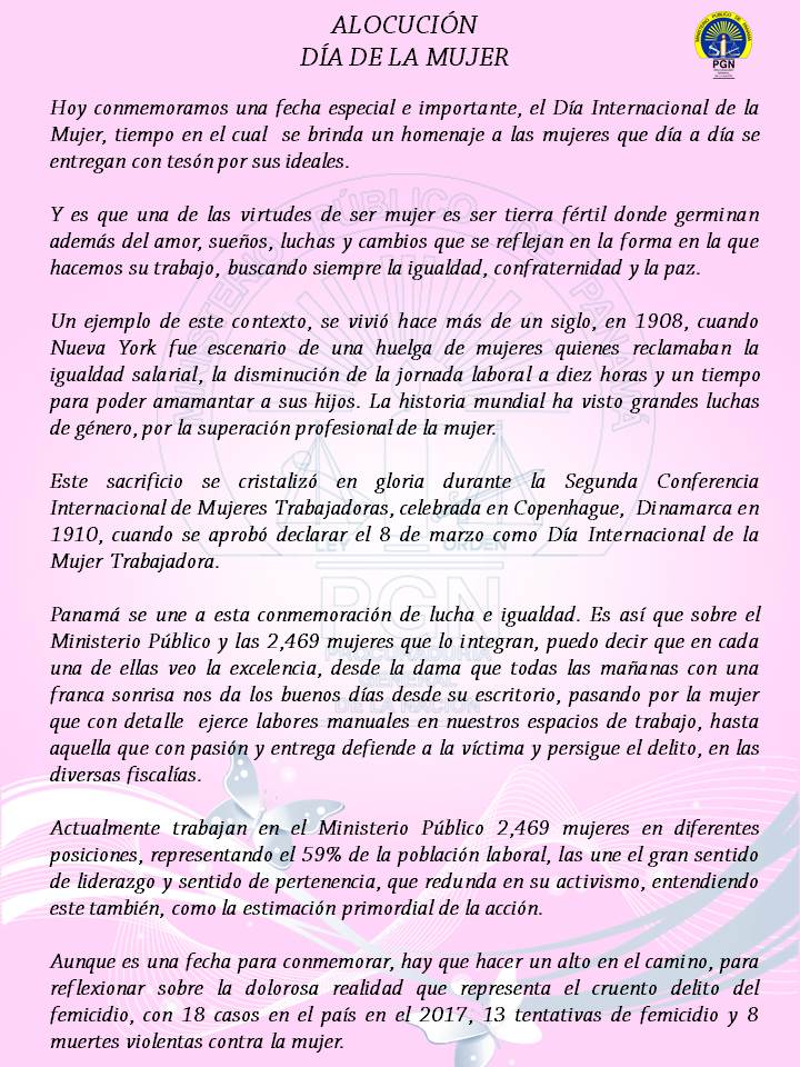 Alocución en el Día Internacional de la Mujer