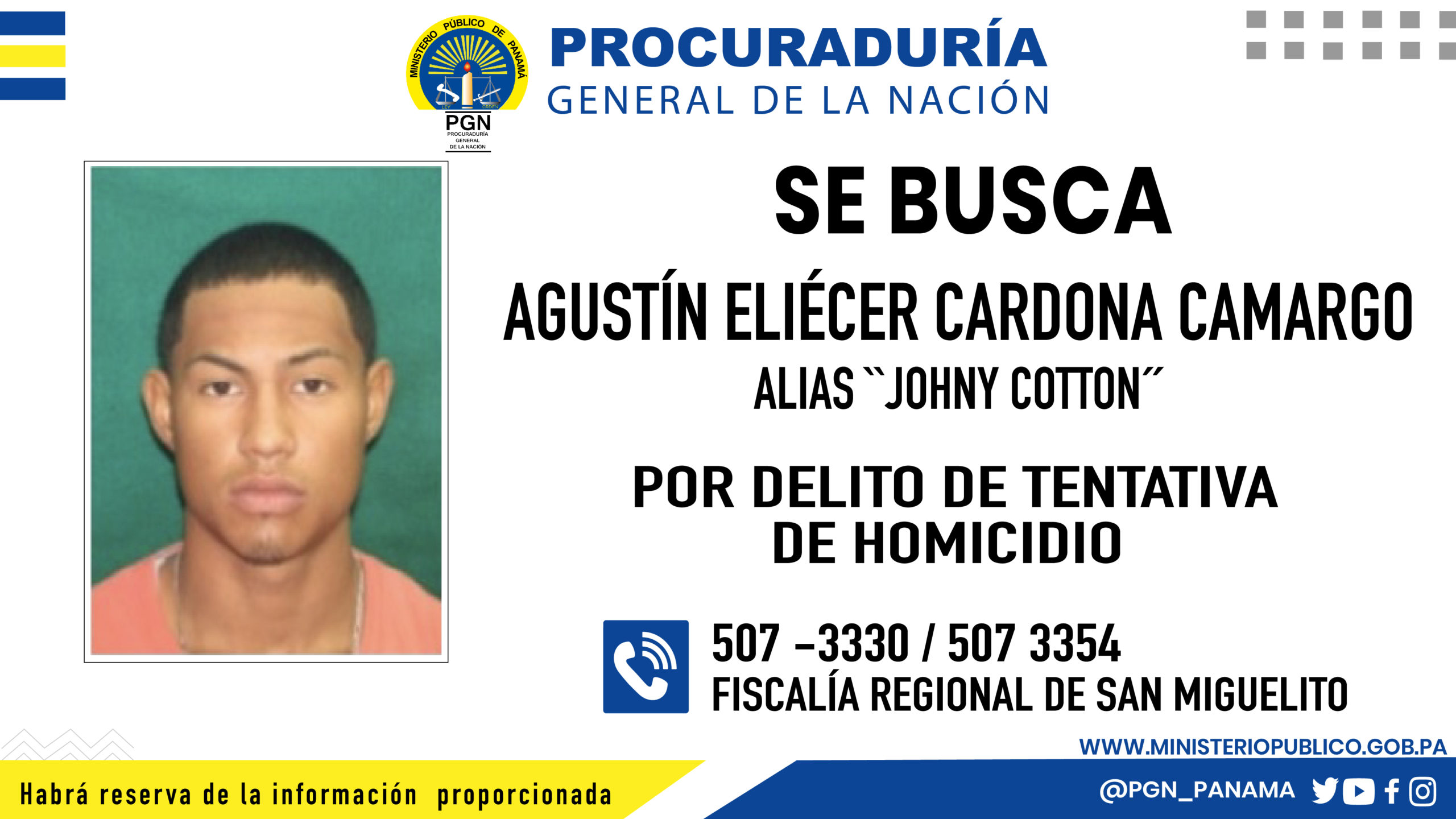 Fiscalía Regional de San Miguelito requiere colaboración ciudadana para ubicar a un hombre vinculado a una tentativa homicidio