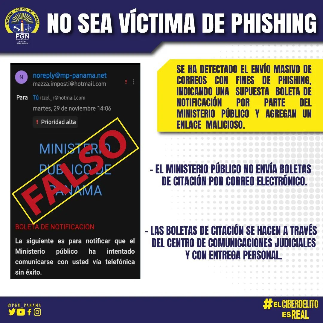Ministerio Público informa a la ciudadanía que no sea víctima del phishing