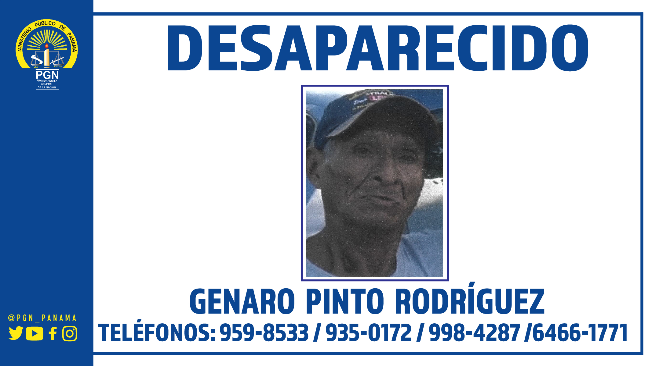 Fiscalía de Veraguas pide colaboración para ubicar a hombre de 73 años de edad desaparecido