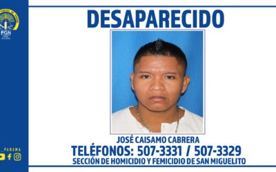 Sección de Homicidio y Femicidio de San Miguelito requiere apoyo para ubicar a un ciudadano reportado como desaparecido