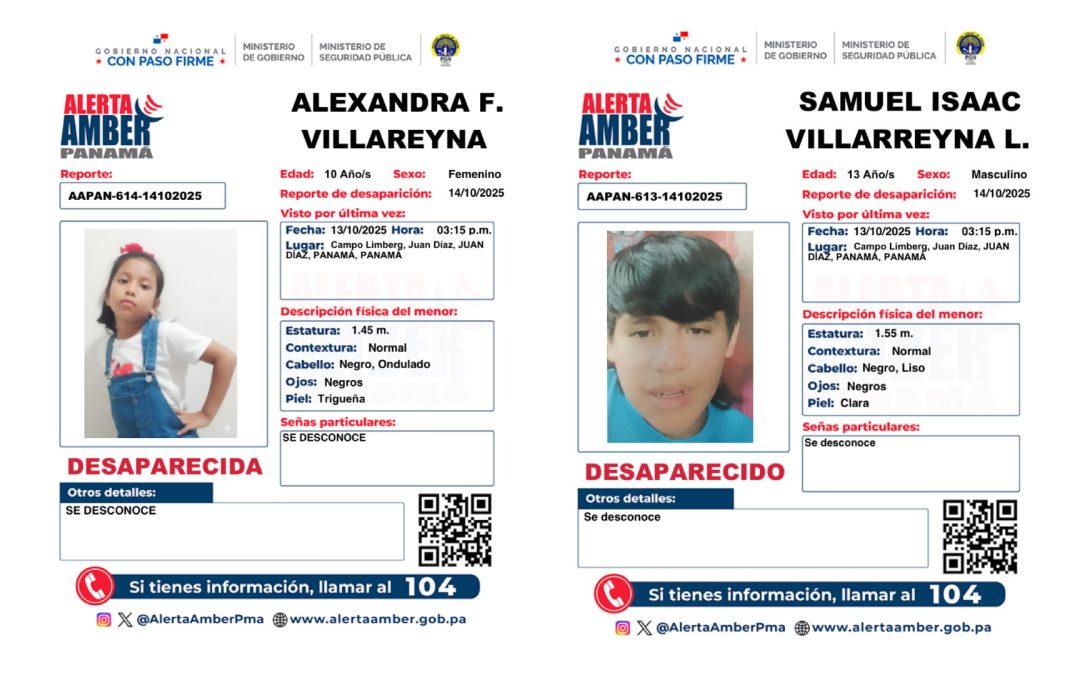 Sexta subregional de Juan Díaz, Don Bosco y Pedregal solicita la colaboración de la ciudadanía para dar con el paradero de dos menores de edad