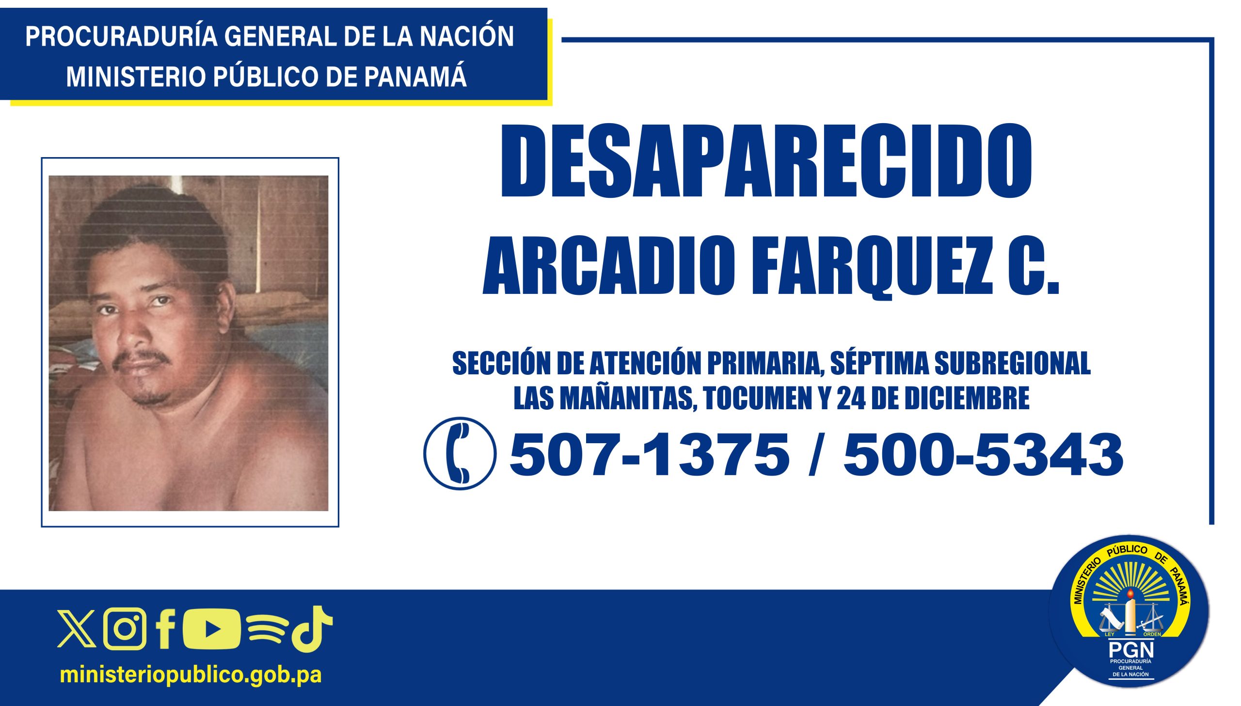 Ministerio Público solicita información sobre persona desaparecida