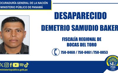 Fiscalía Regional de Bocas del Toro pide colaboración para ubicar a persona desaparecida