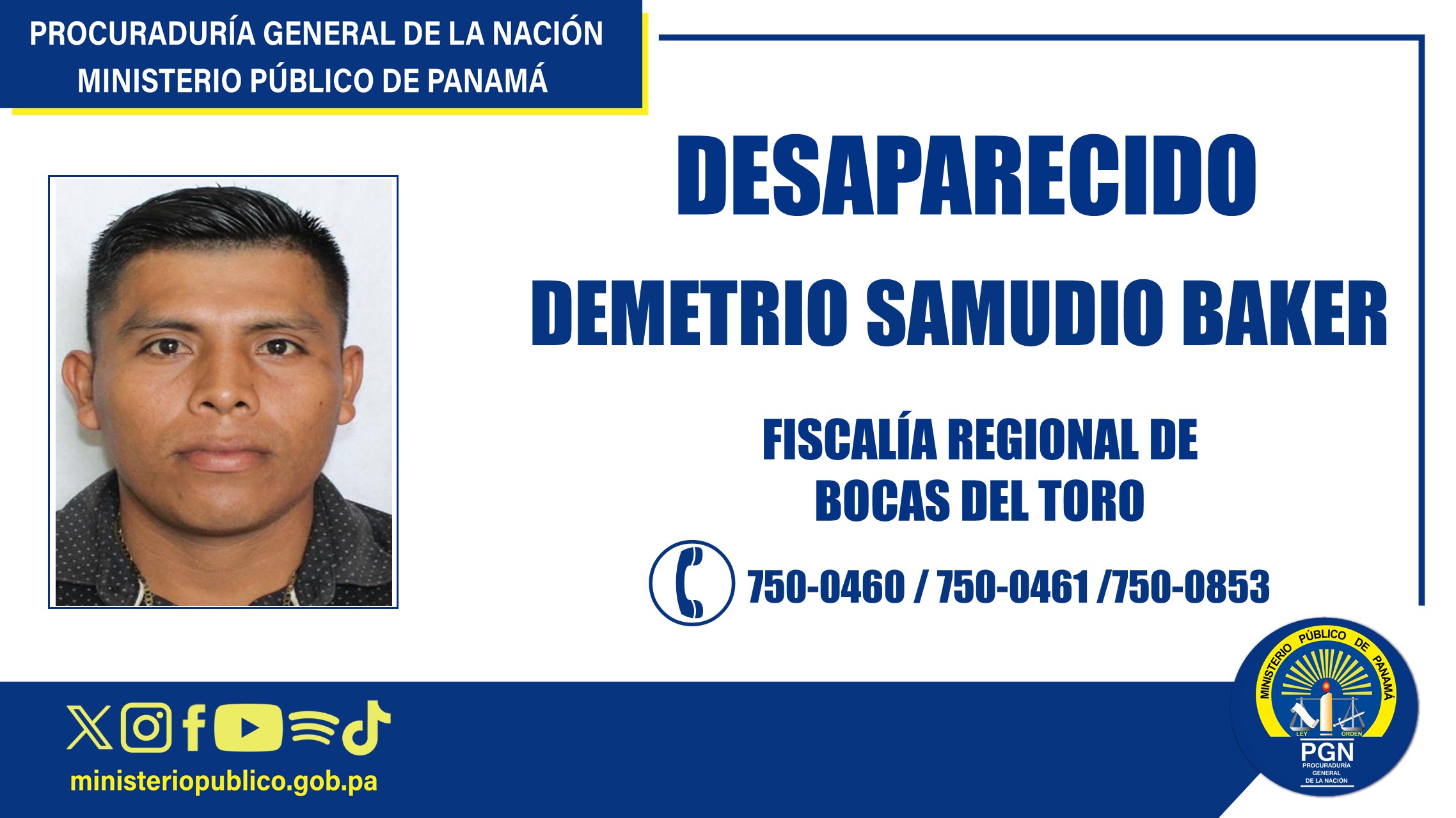 Fiscalía Regional de Bocas del Toro pide colaboración para ubicar a persona desaparecida