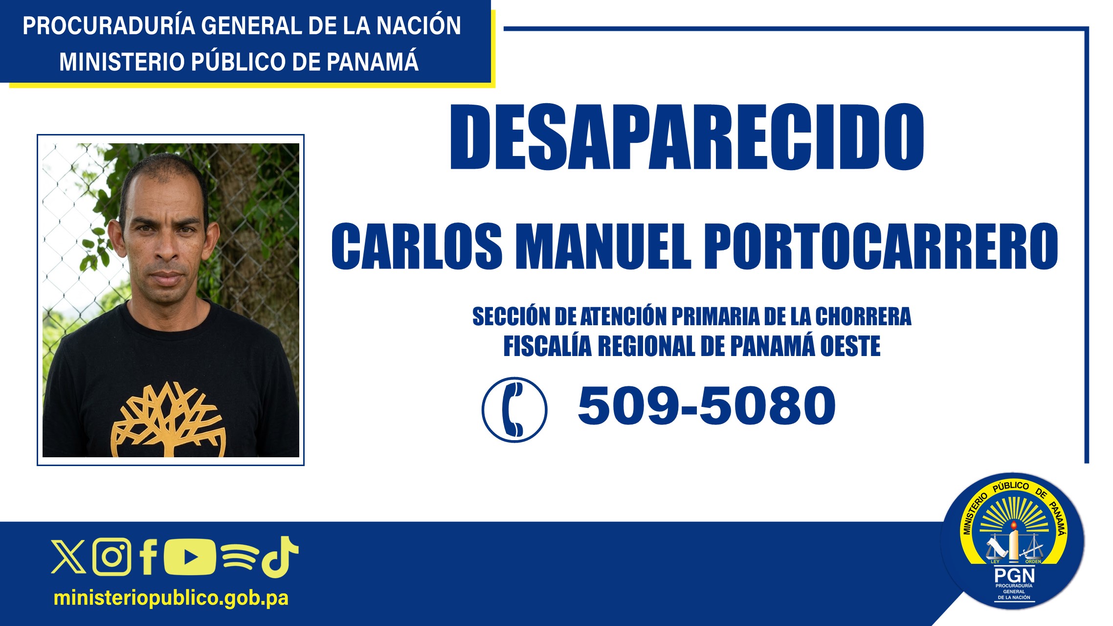 Se solicita colaboración para ubicar a un hombre desaparecido en La Chorrera