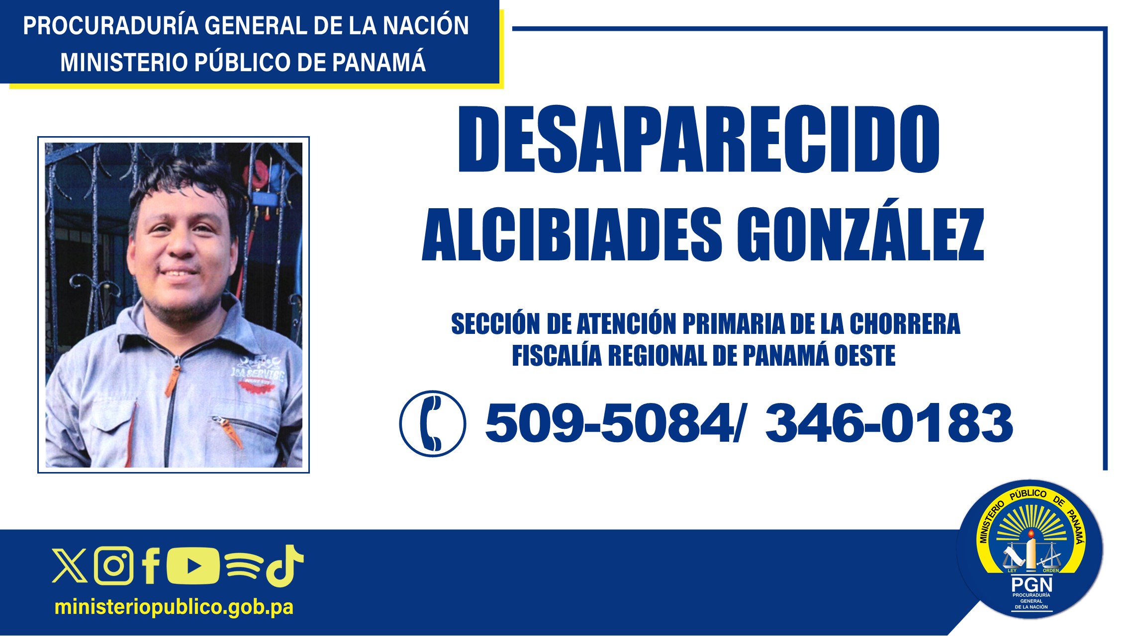 Sección de Atención Primaria de La Chorrera solicita apoyo para dar con el paradero de un hombre desaparecido