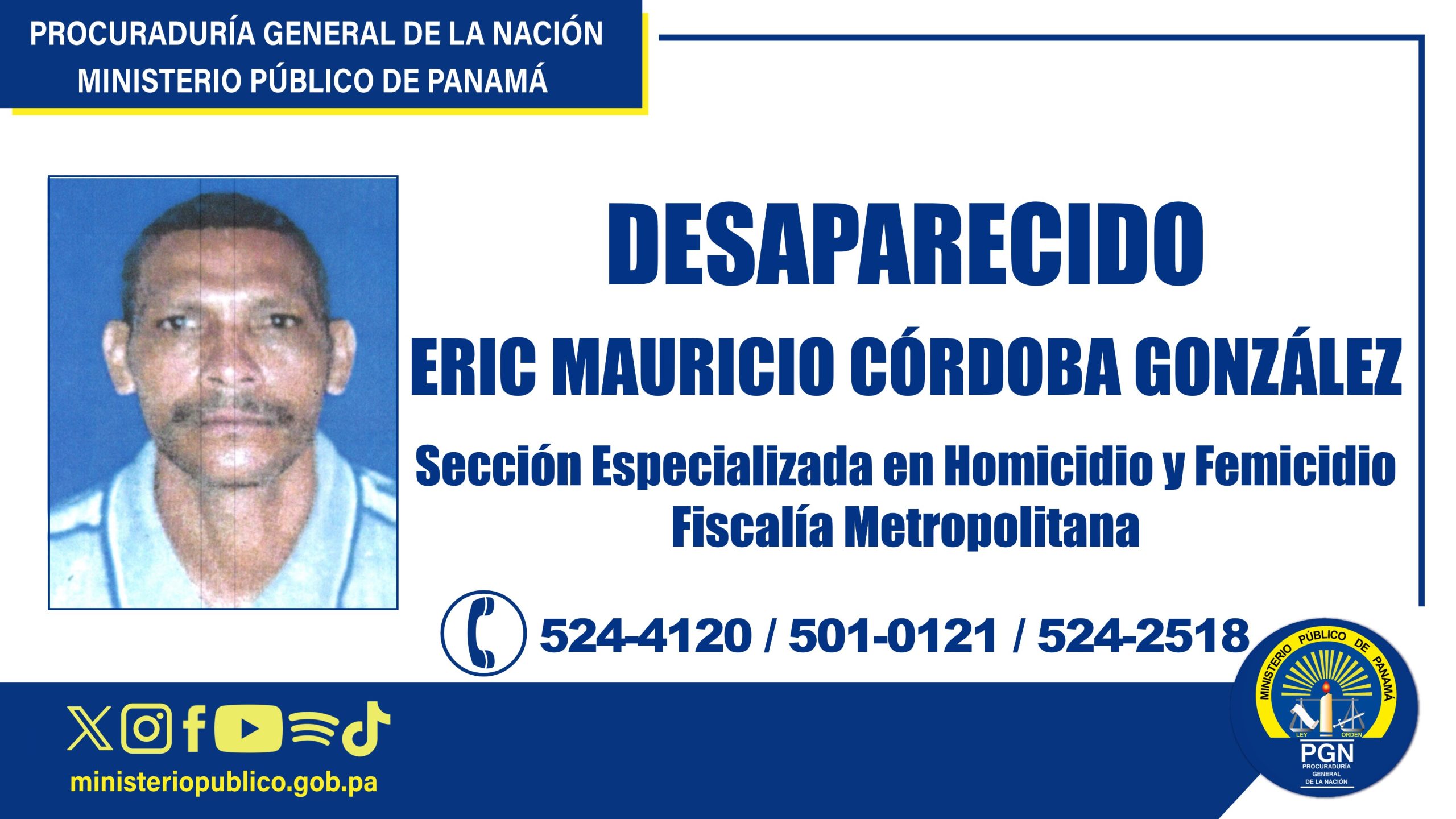 Ministerio Público solicita colaboración ciudadana para ubicar a un hombre