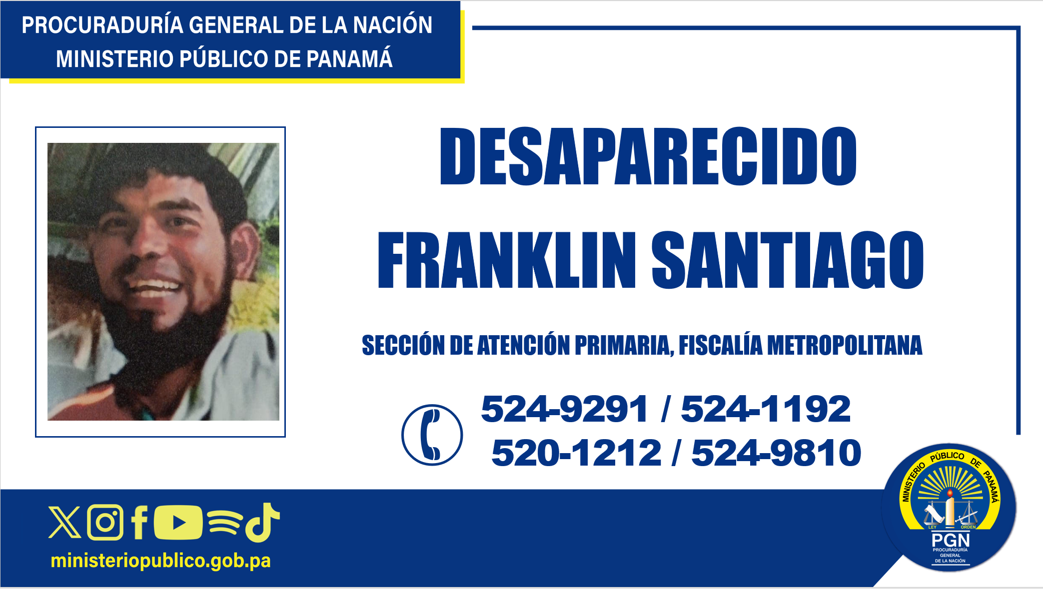 Ministerio Público solicita colaboración para ubicar a una persona desaparecida