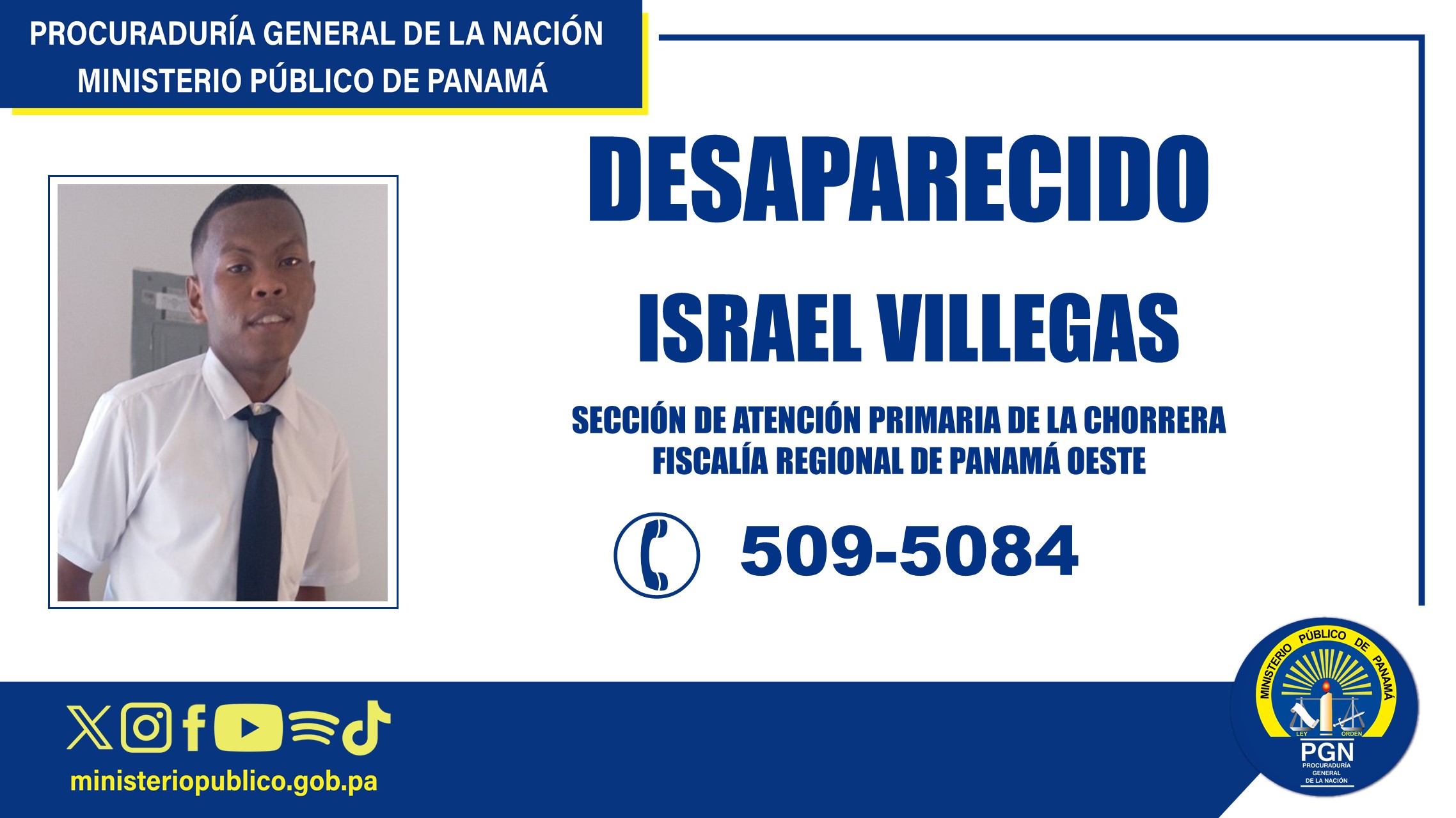 En La Chorrera, solicitan colaboración para dar con el paradero de un joven desaparecido