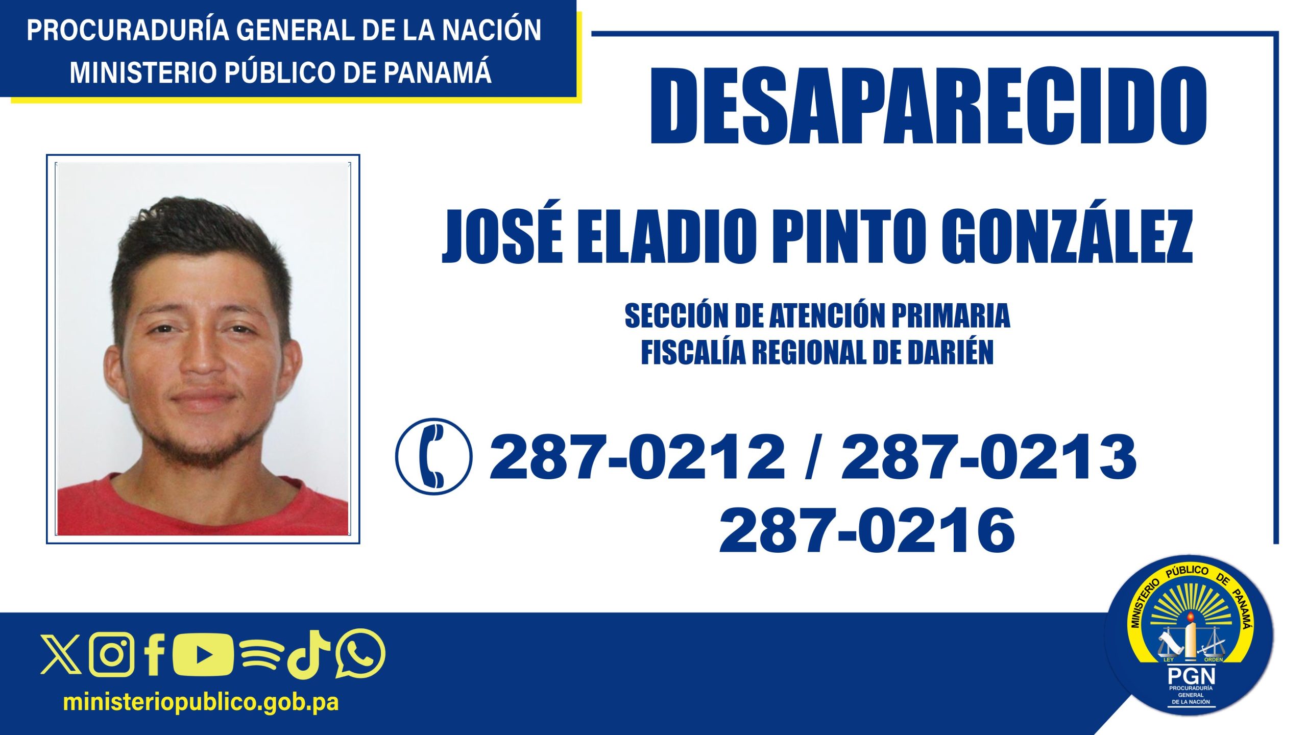 Fiscalía Regional de Darién pide colaboración de la ciudadanía para ubicar a una persona desaparecida