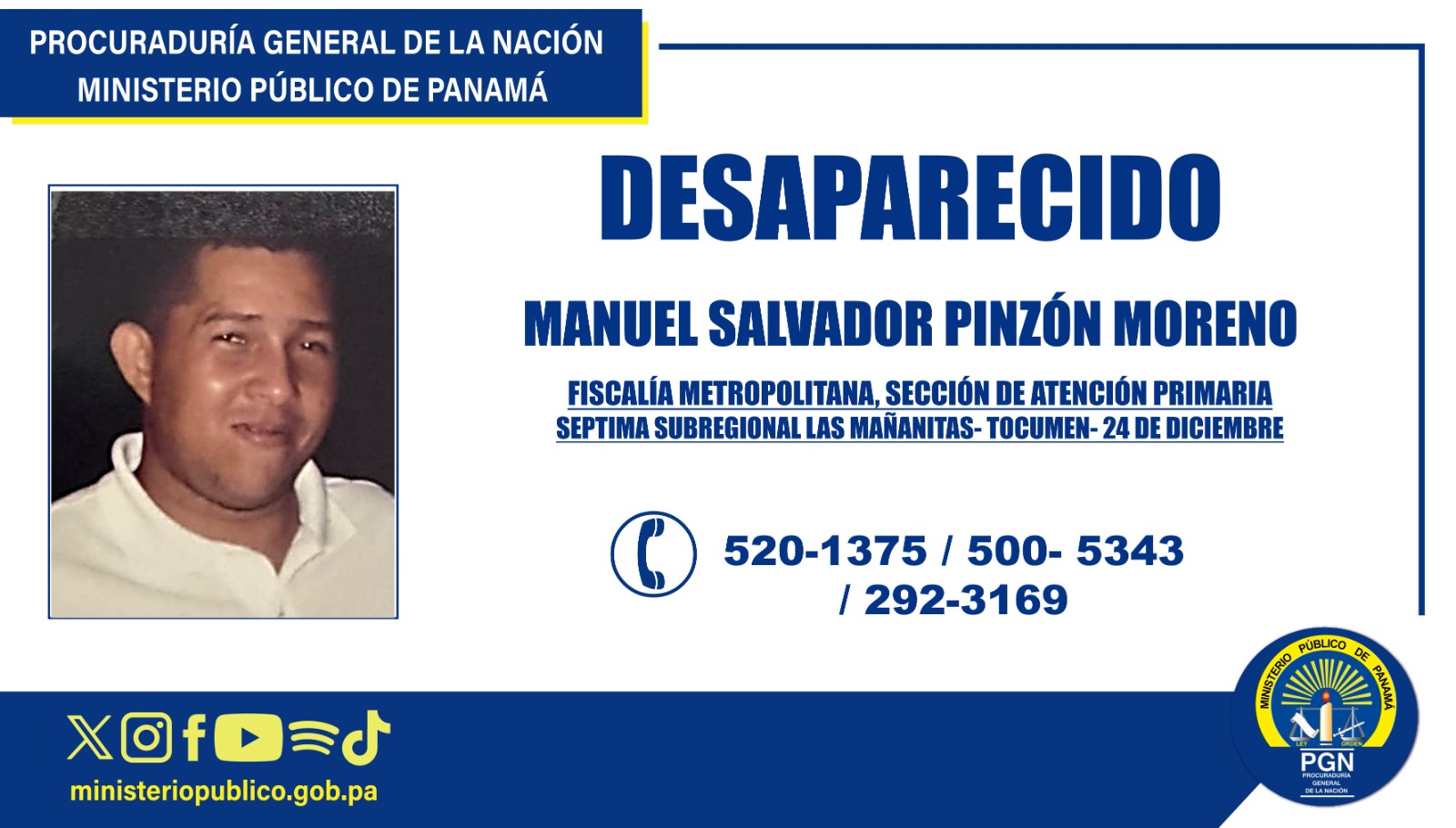 Se solicita colaboración ciudadana para ubicar a ciudadano desaparecido