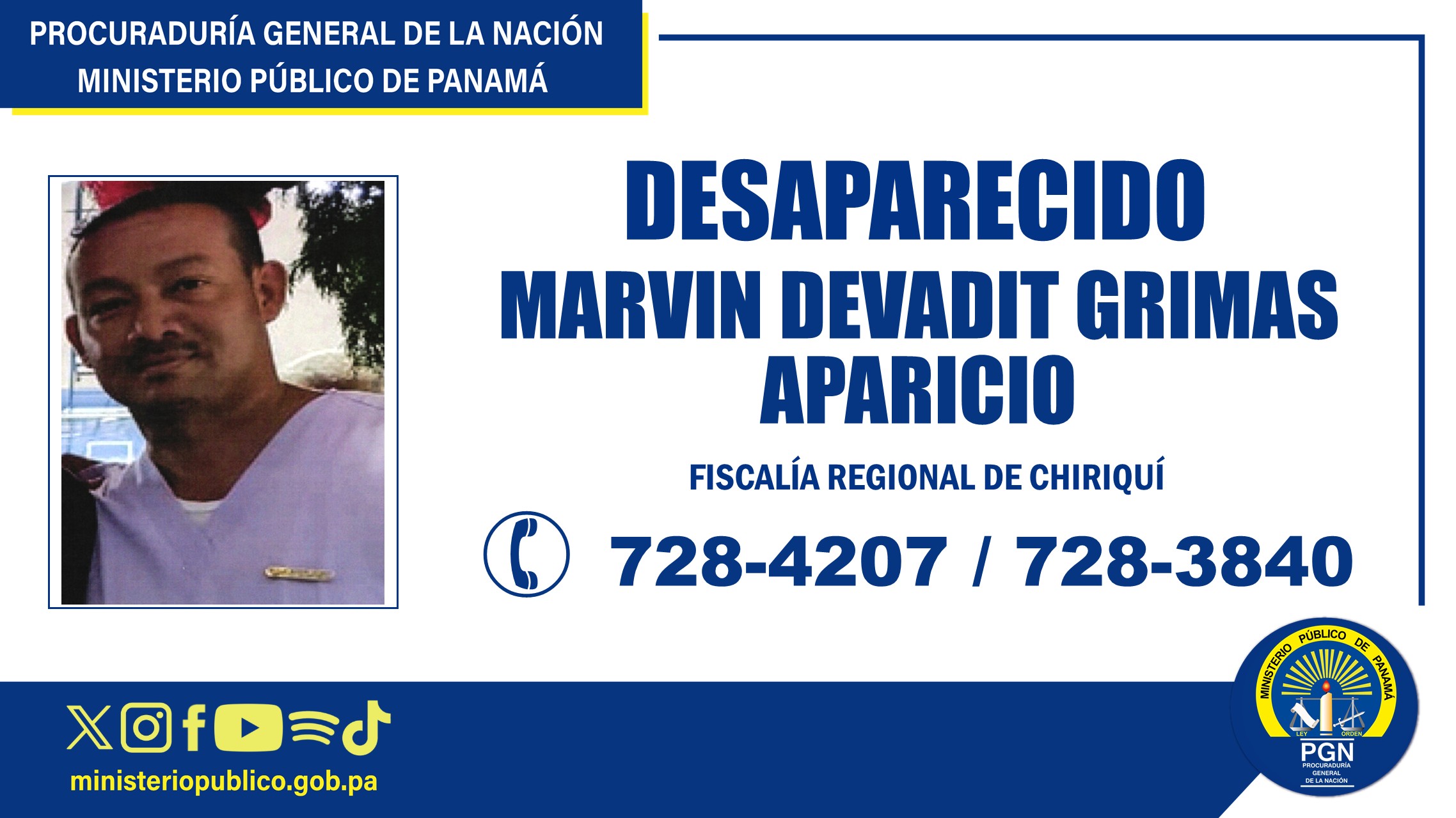 En Chiriquí Fiscalía Regional solicita colaboración para ubicar a una persona desaparecida