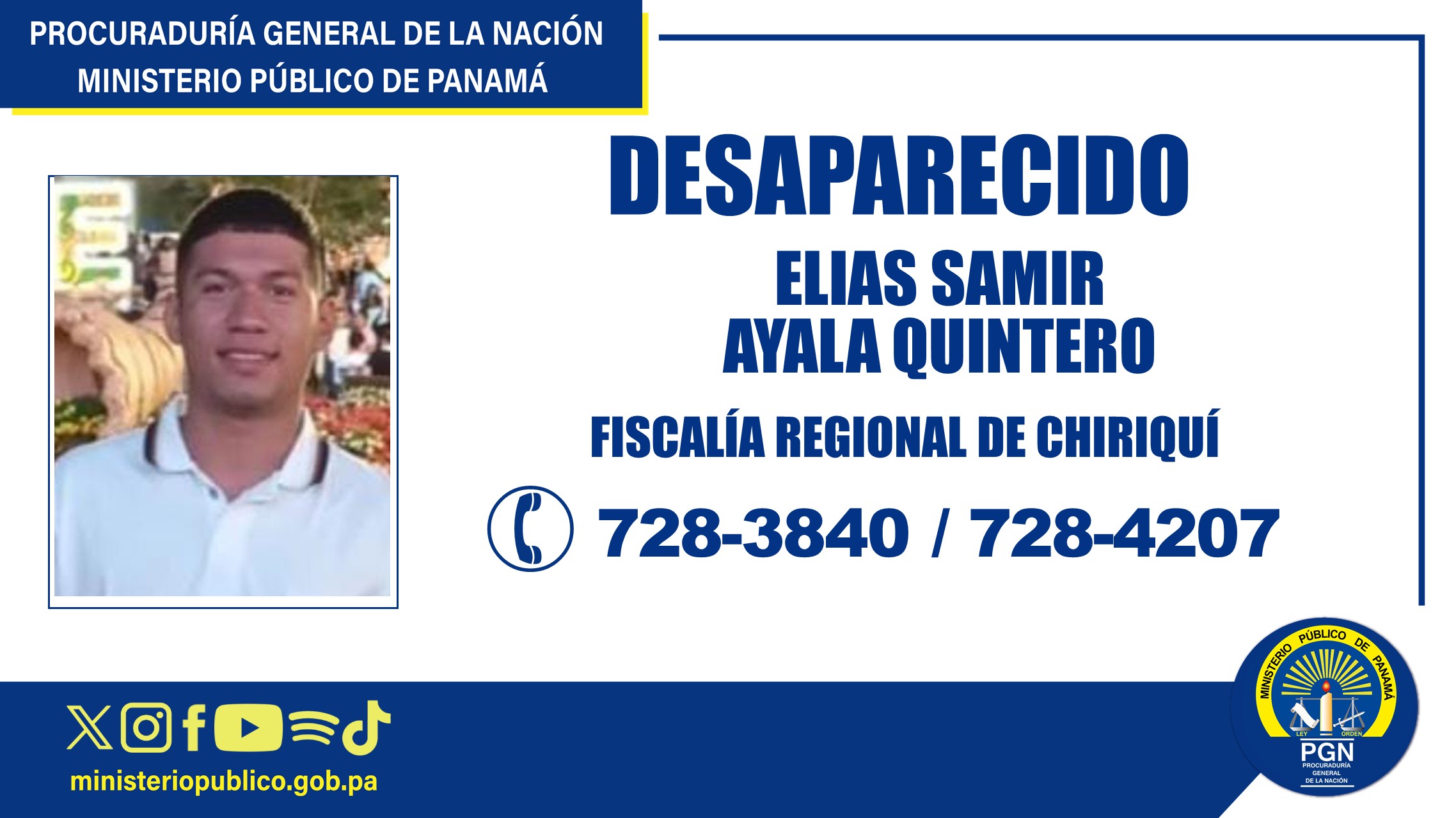 Se solicita colaboración para ubicar a una persona reportada como desaparecida en Chiriquí