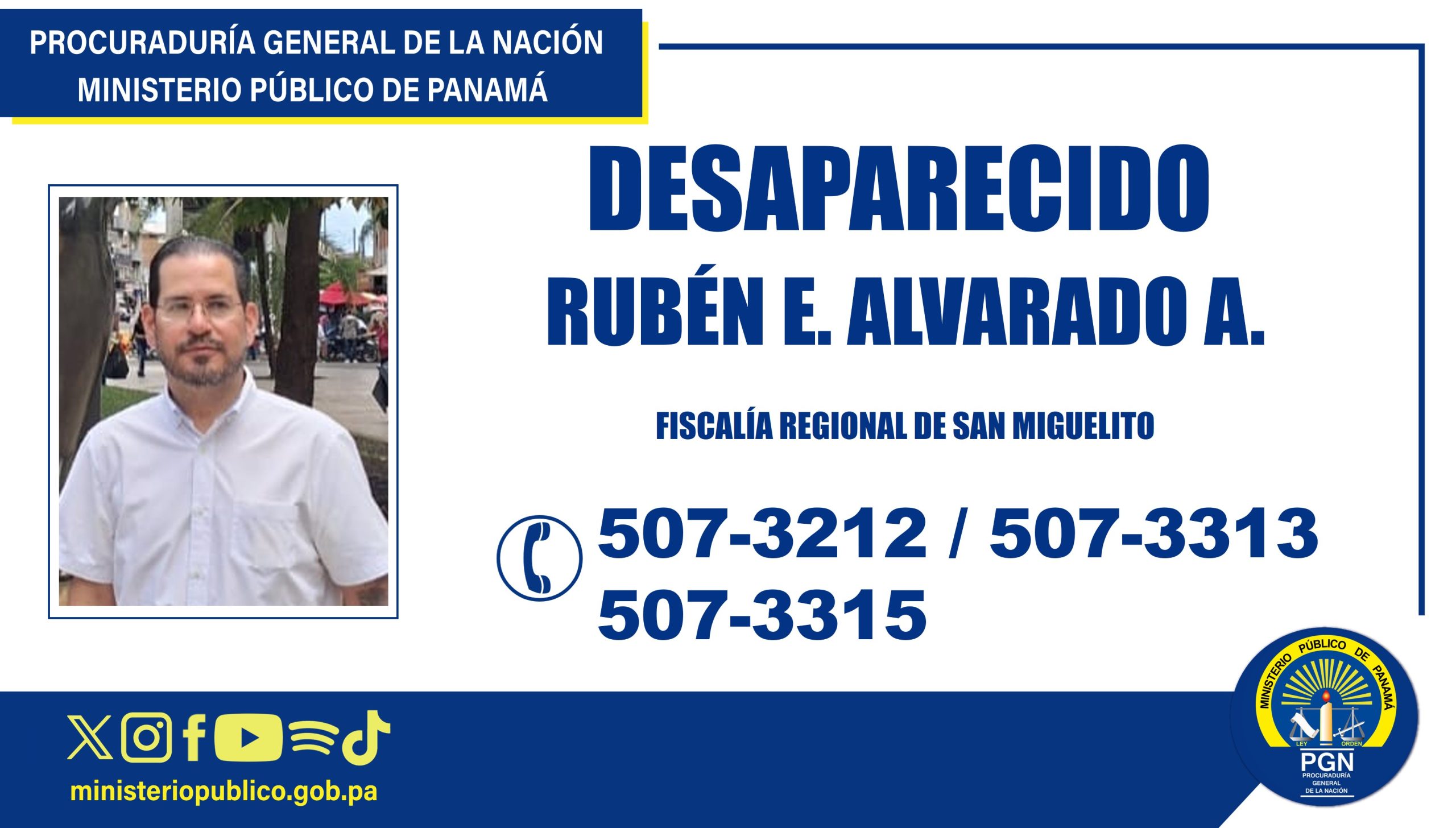 Fiscalía Regional de San Miguelito requiere apoyo para ubica ciudadano desaparecido