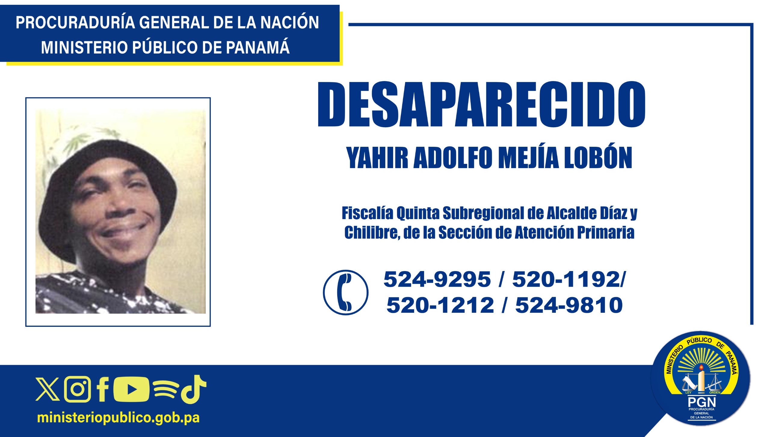 PGN solicita apoyo de la ciudadanía para ubicar persona desaparecida