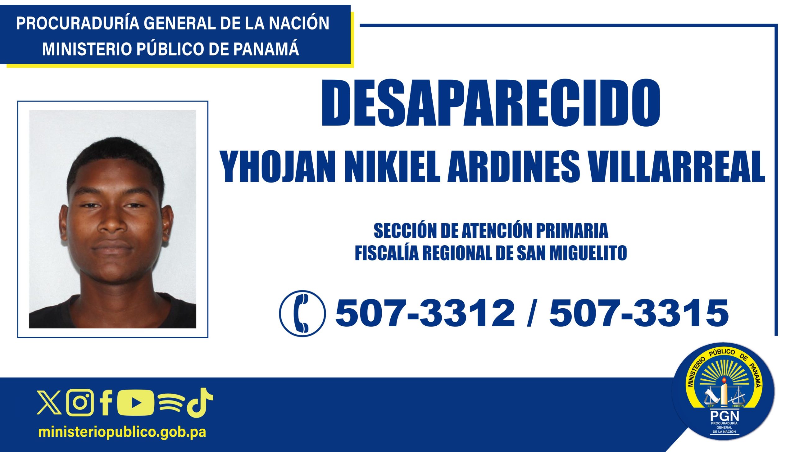 Fiscalía de San Miguelito solicita colaboración para ubicar a una persona desaparecida