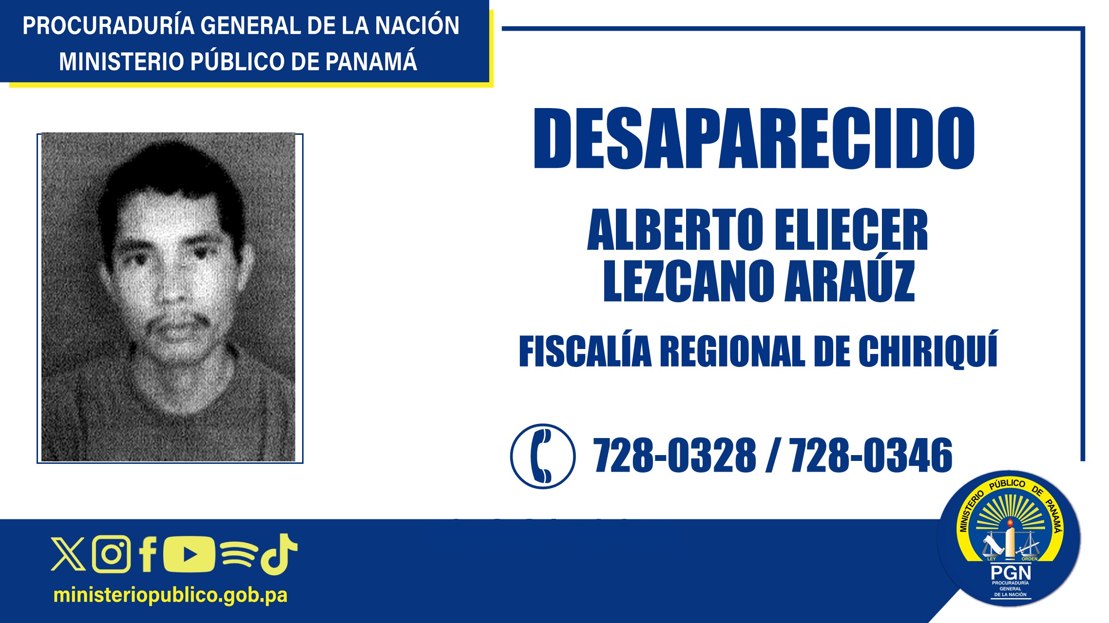 En Chiriquí se pide colaboración para ubicar a una persona desaparecida en el distrito de Barú