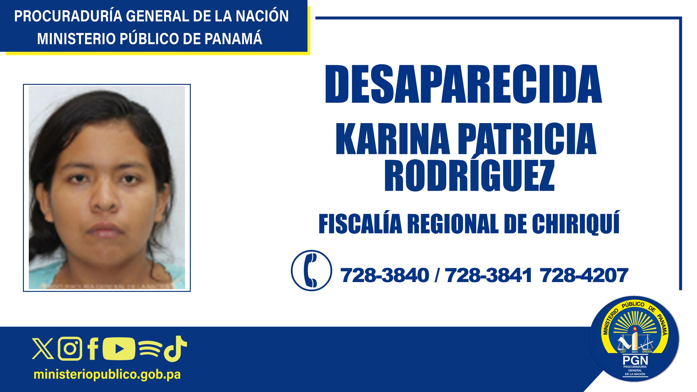 Se solicita colaboración para ubicar a una persona desaparecida en Chiriquí