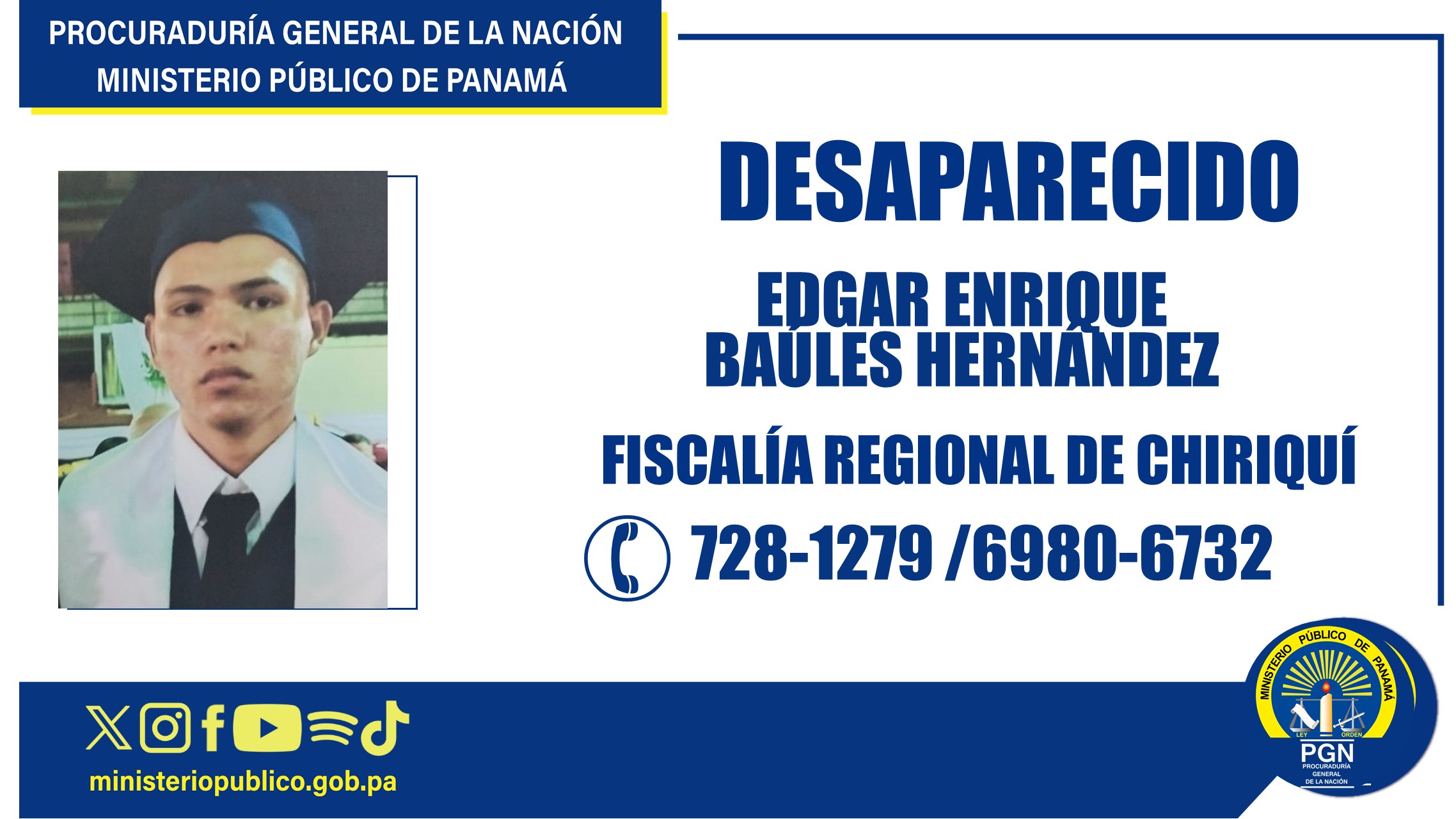 En Chiriquí se pide colaboración para ubicar a una persona desaparecida en el distrito de Barú