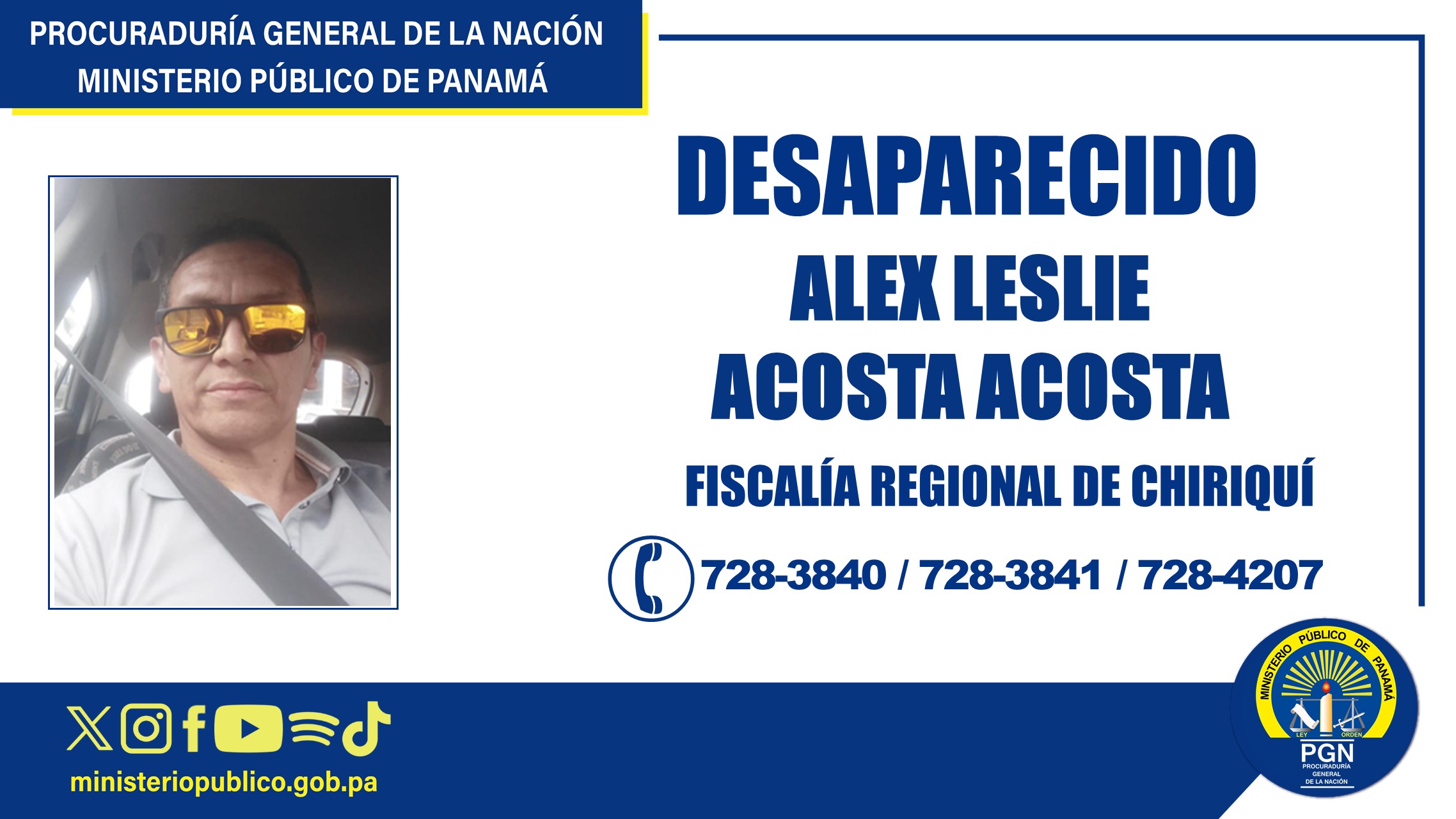 Fiscalía de Chiriquí solicita colaboración ciudadana para localizar a persona desaparecida