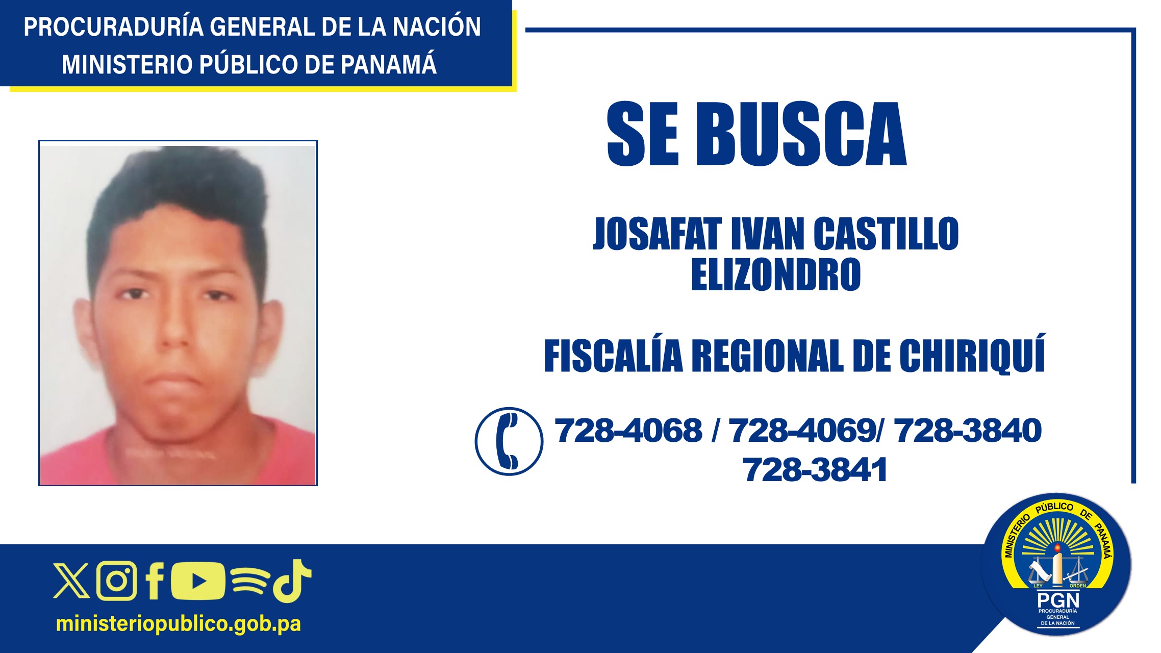 Se pide colaboración para ubicar a una persona señalada por un delito sexual en Chiriquí