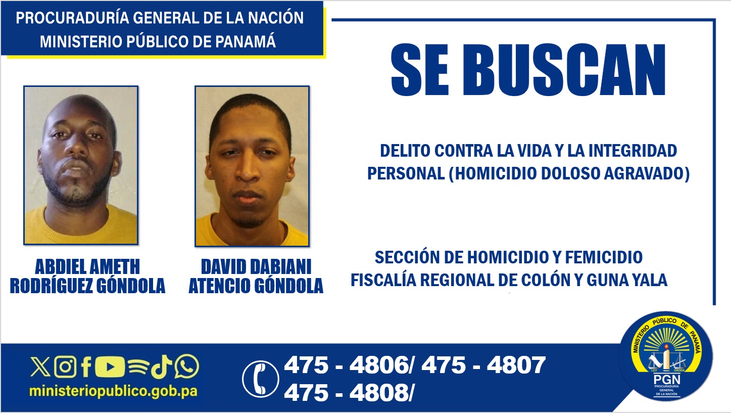 Fiscalía de Colón busca a dos hombres vinculados al delito de homicidio
