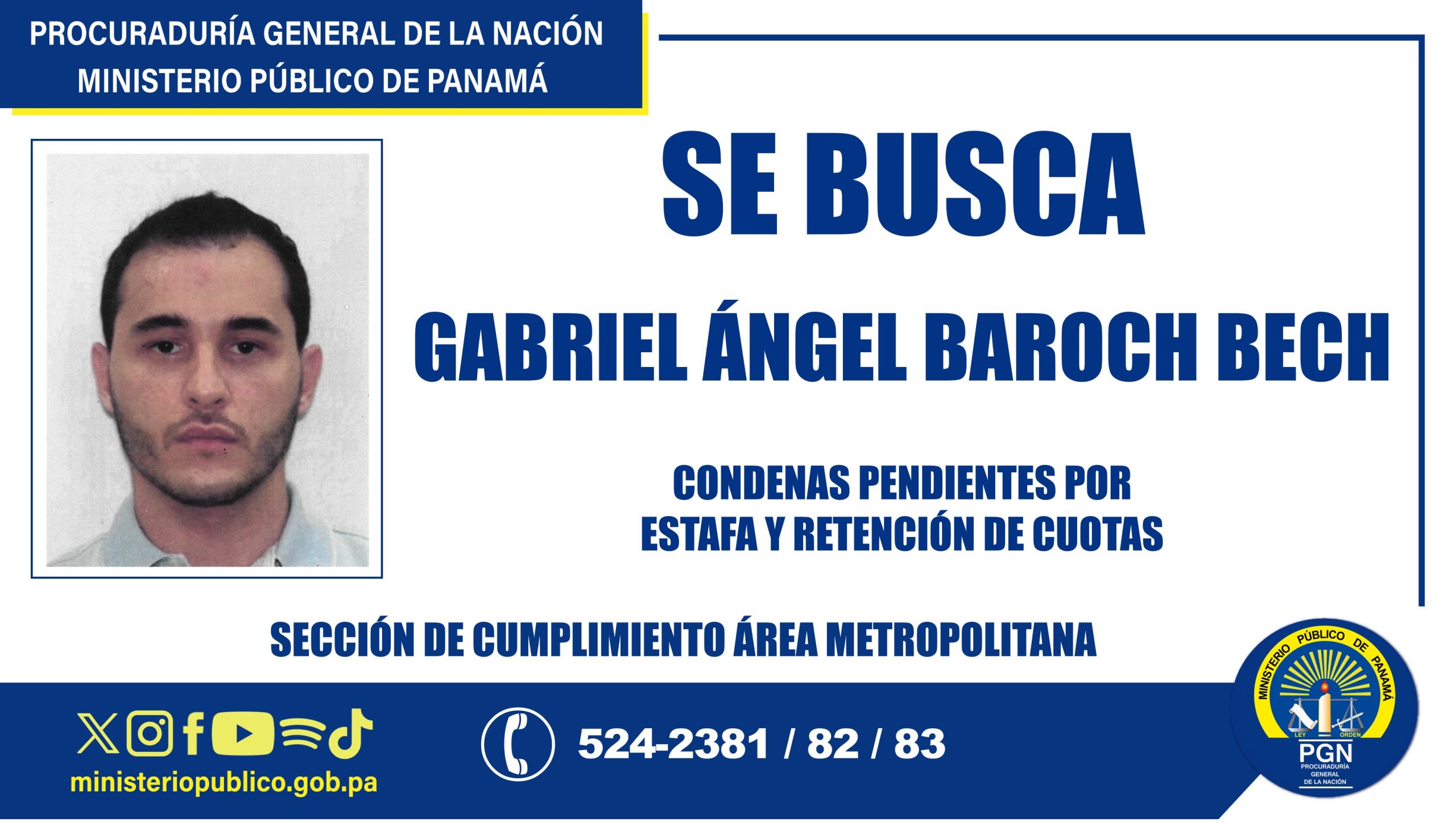 Sección de Cumplimiento del Área Metropolitana solicita colaboración para dar con el paradero de una persona