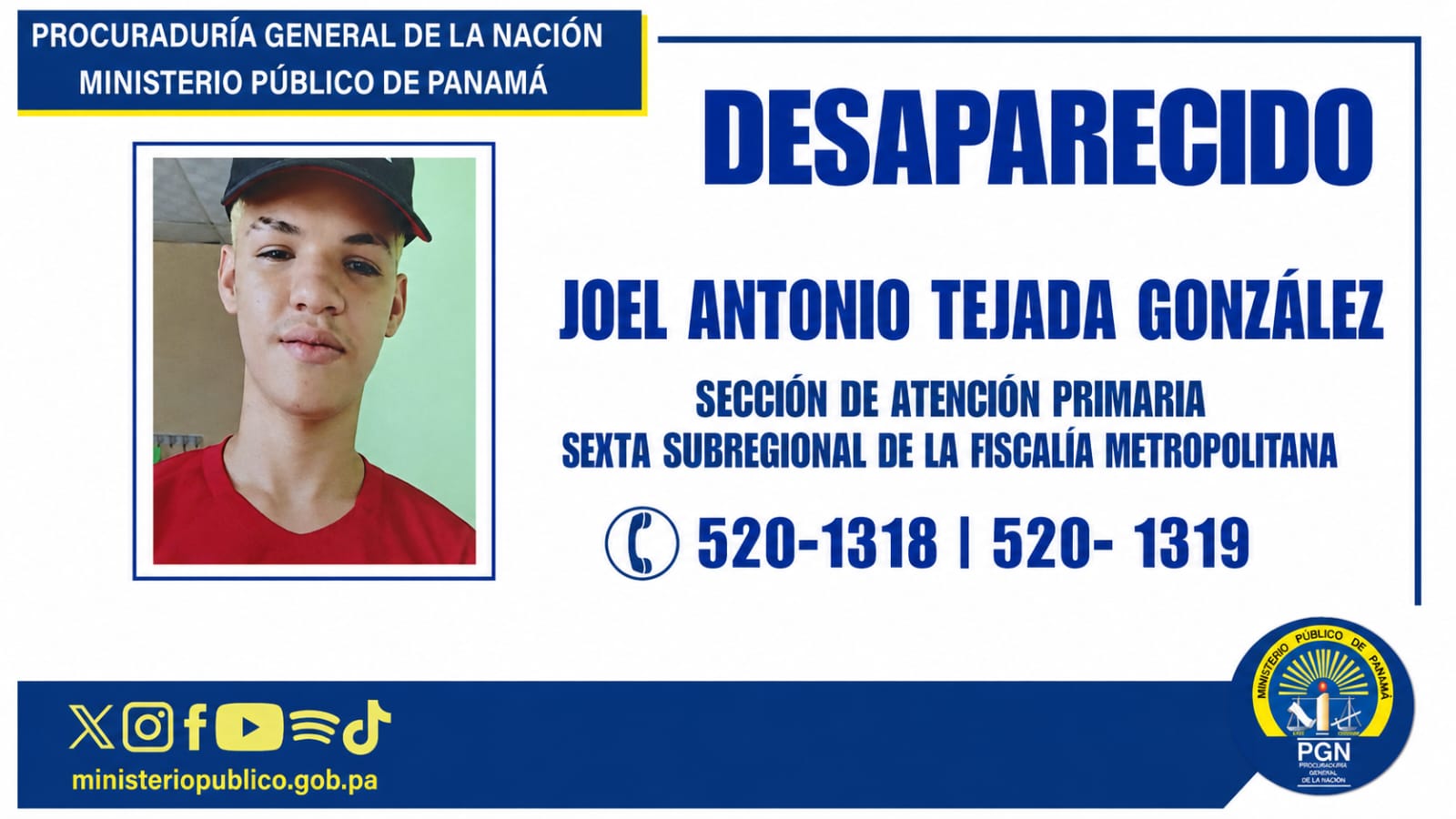 Fiscalía Metropolitana busca a ciudadano desaparecido en Pedregal