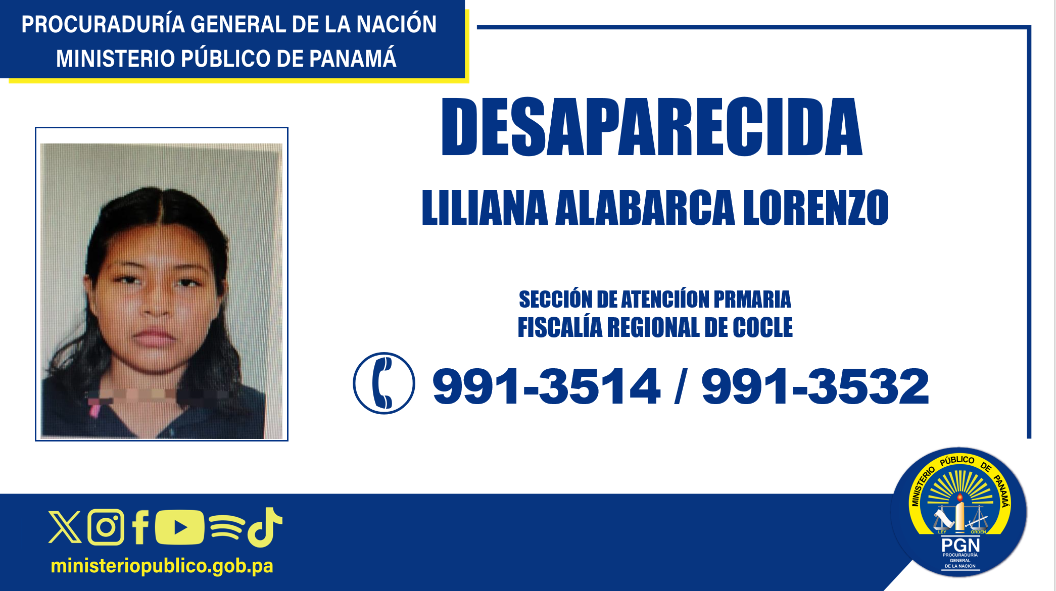 Se requiere el apoyo de la Comunidad para ubicar a mujer desaparecida en Coclé