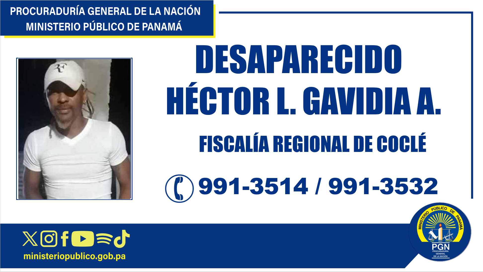 PGN solicita colaboración para ubicar a una persona desaparecida