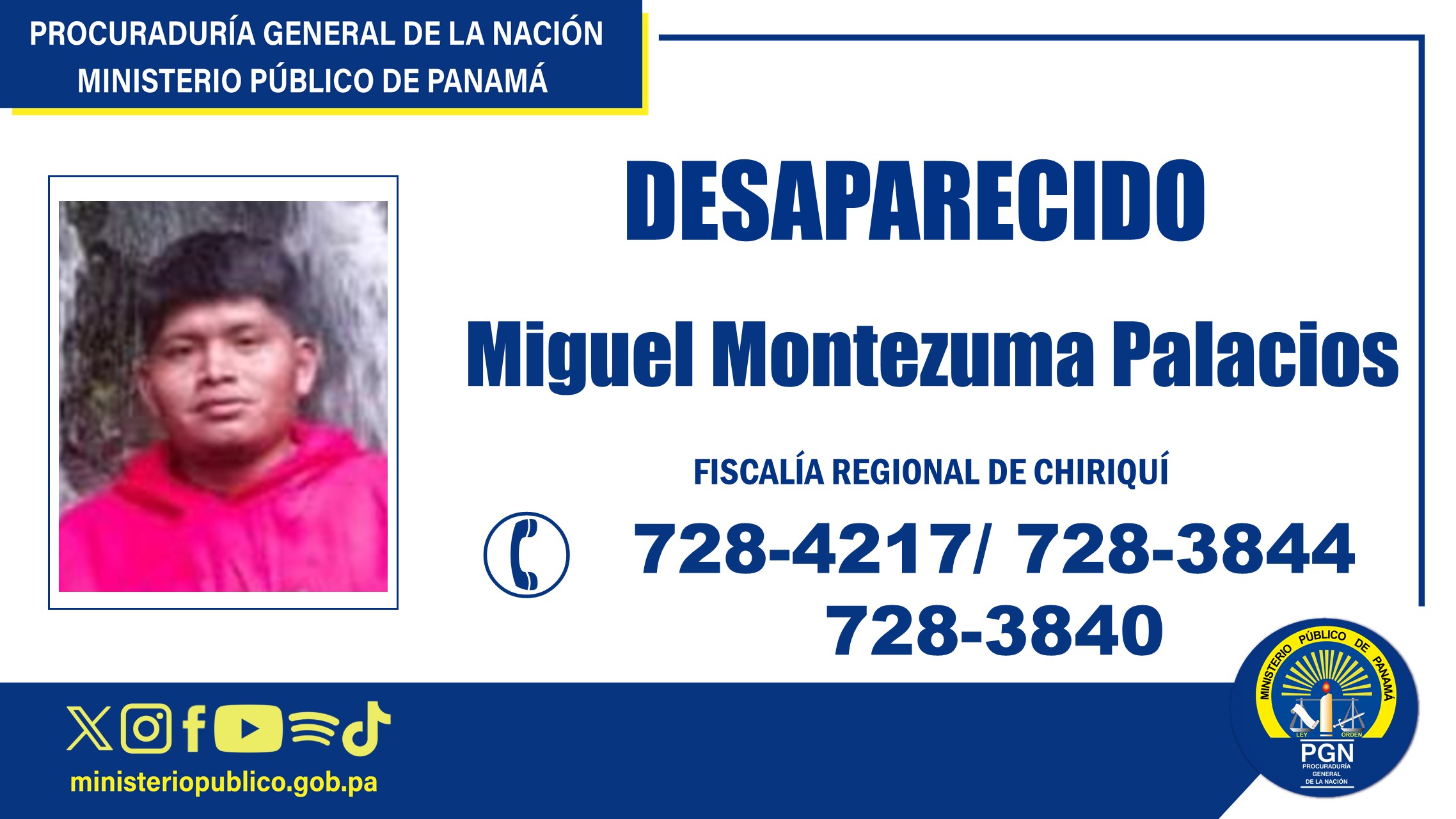 Fiscalía Regional de Chiriquí mantiene investigación tras desaparición de un ciudadano