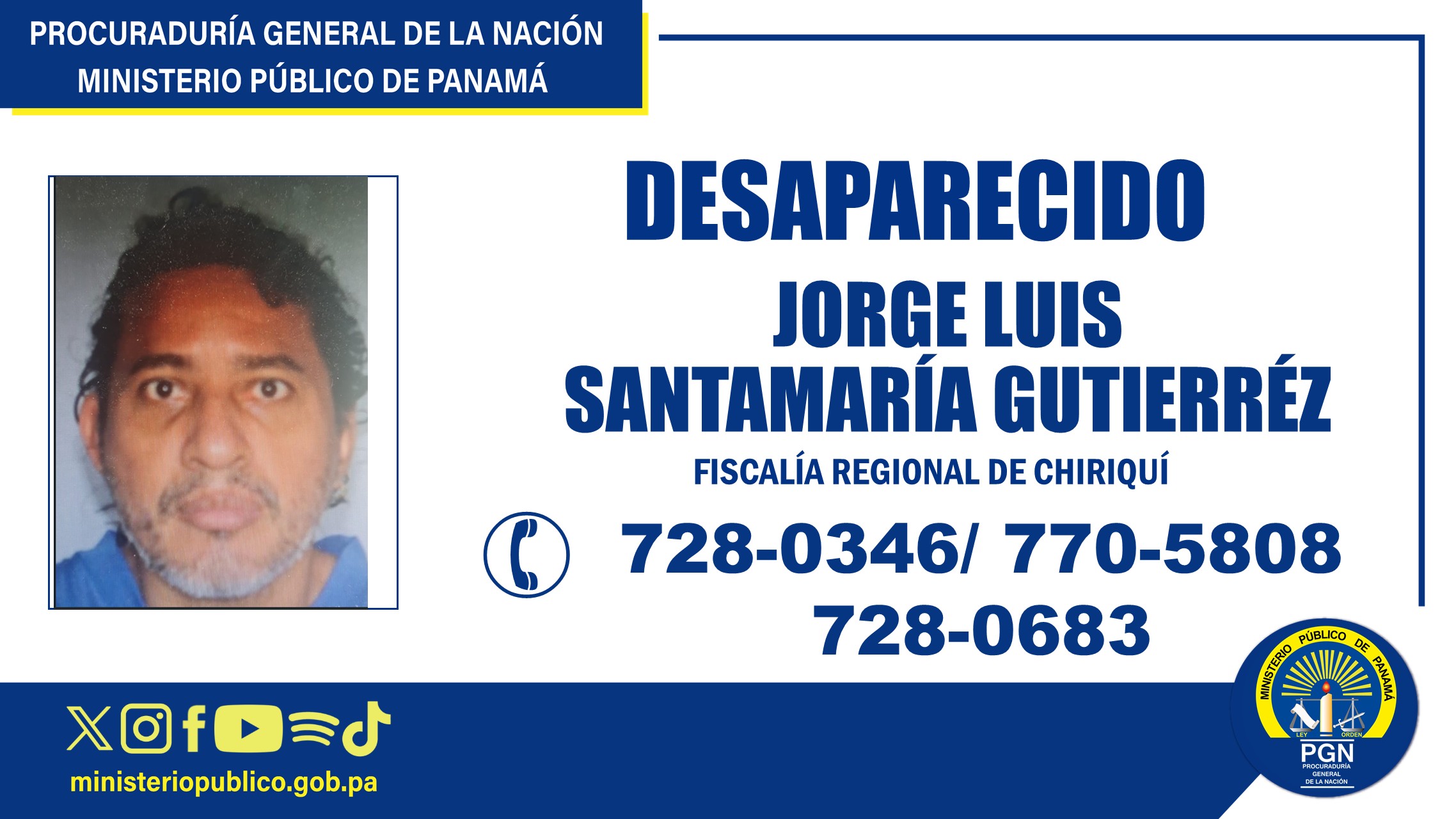 Agencia Subregional de Bugaba mantiene investigación tras desaparición de un ciudadano