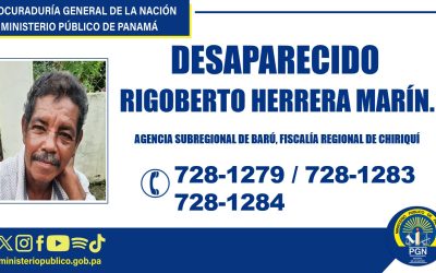 Ministerio Público solicita colaboración ciudadana para ubicar a un ciudadano en el distrito de Barú