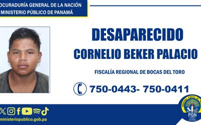 La Fiscalía Regional de Bocas del Toro solicita apoyo a la ciudadanía para ubicar a una persona