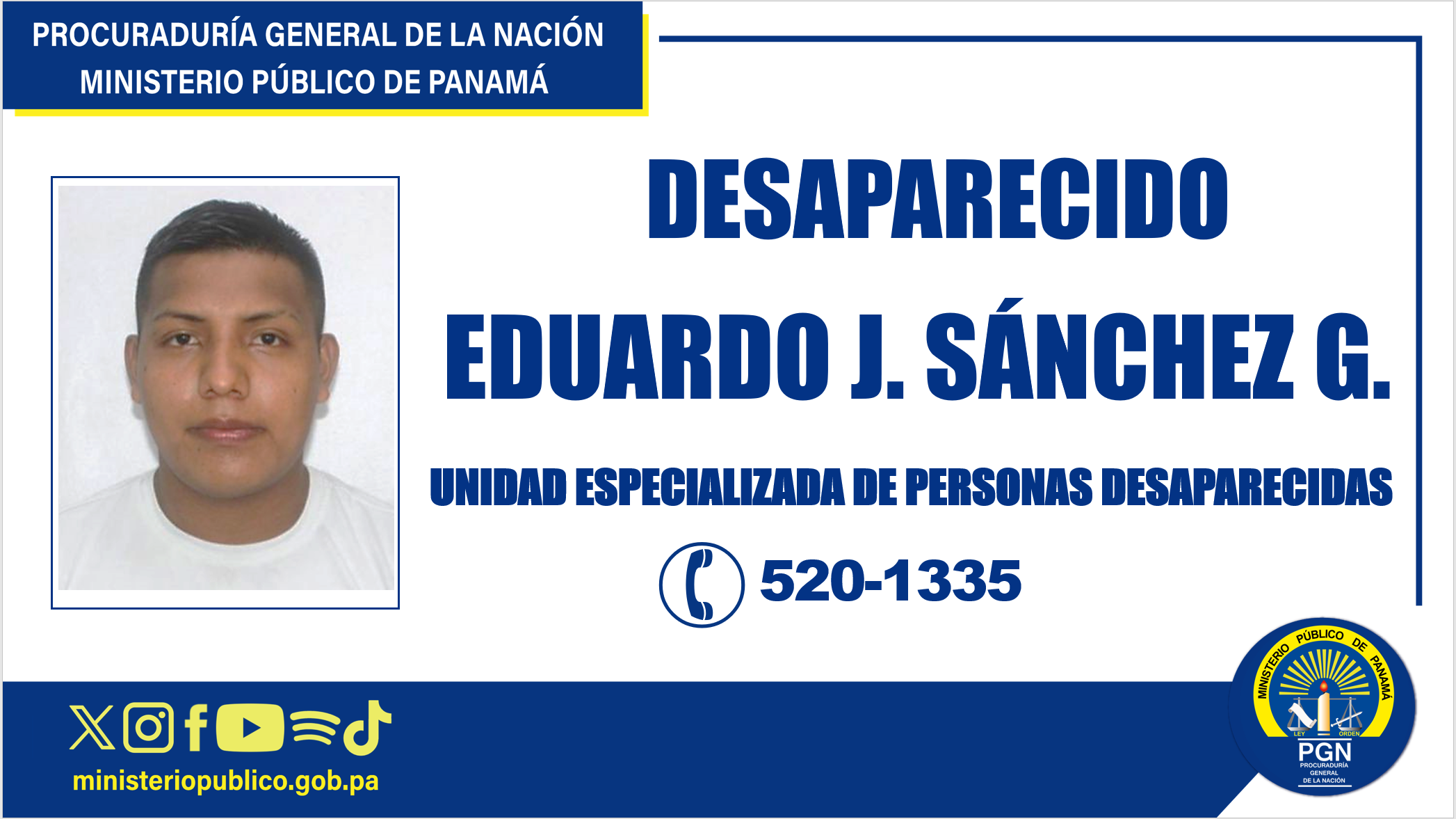 Unidad Especializada en Personas desaparecidas pide colaboración para ubicar a un ciudadano