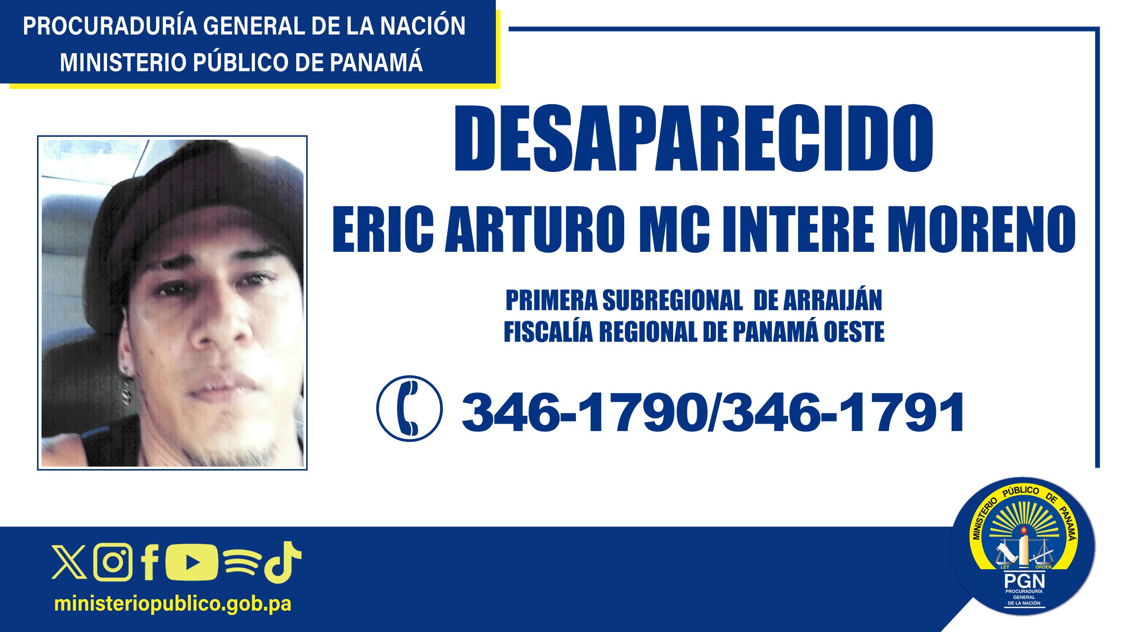 Solicitan colaboración de la ciudadanía para ubicar a un hombre desaparecido en Arraiján