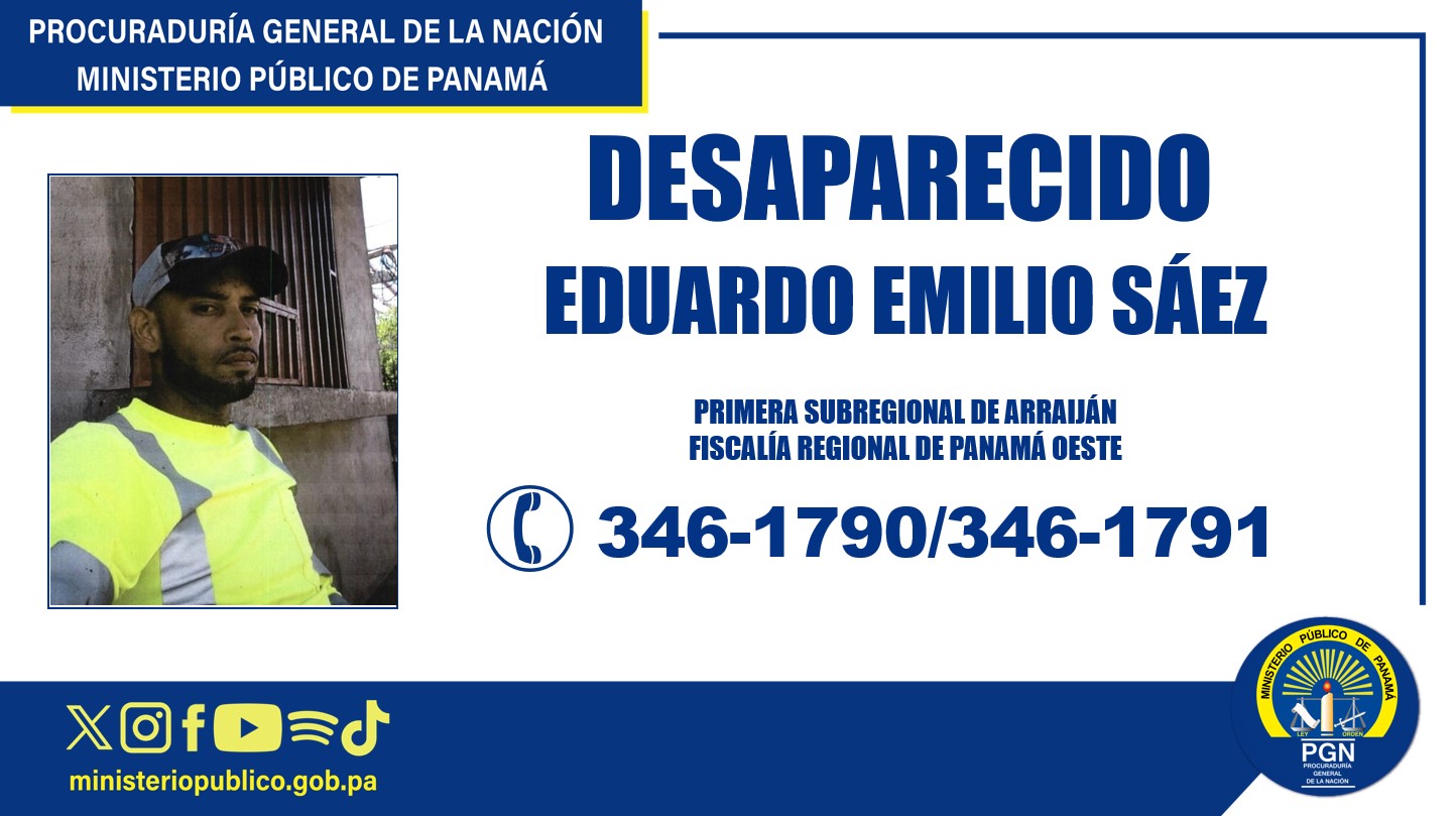 Fiscalía Regional de Panamá Oeste solicita apoyo para ubicar a un hombre desaparecido en Arraiján