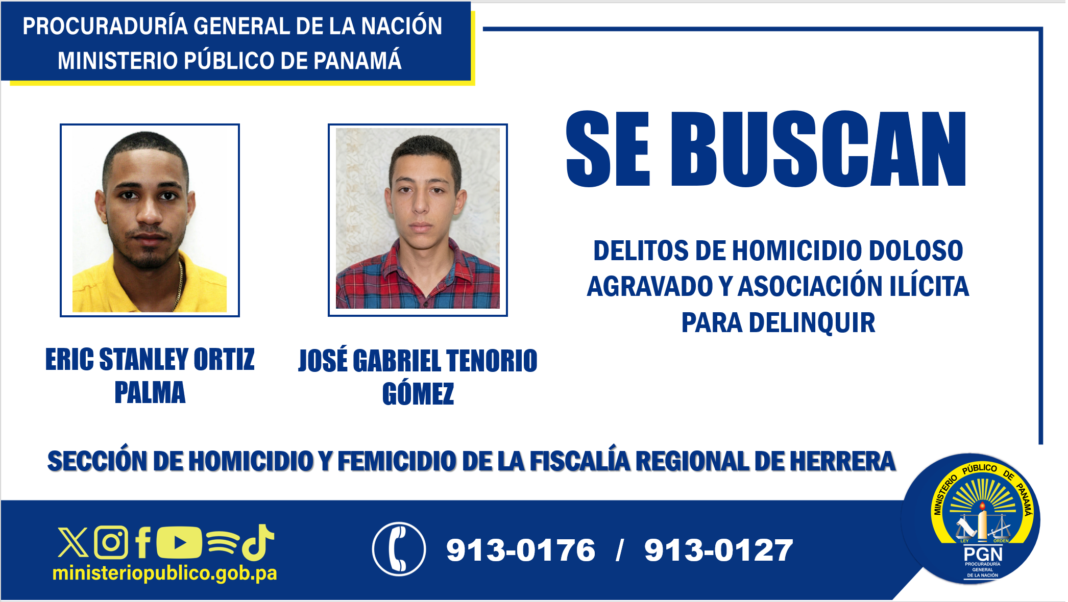 MP solicita colaboración para ubicar a dos sujetos por homicidio de comerciante en Chitré